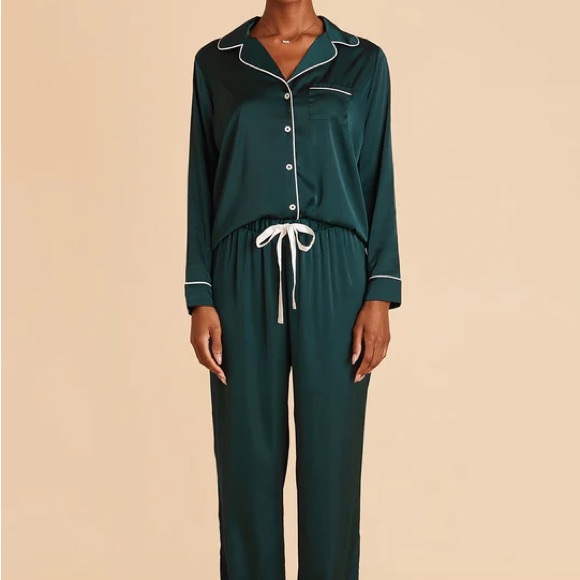 Birdy Grey Jonny Long Sleeves And Pants Satin PJ Set Emerald Green Medium - Picture 7 of 10